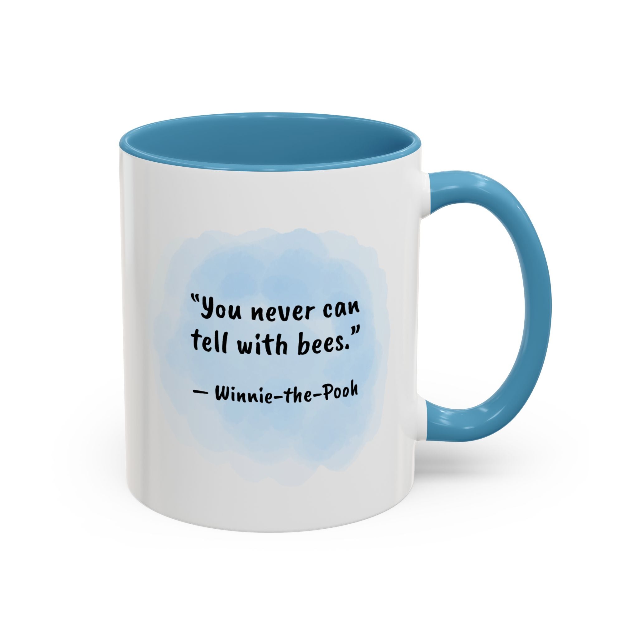 Winnie-the-Pooh Quote Accent Coffee Mug – “You never can tell with bees” (Blue Interior)