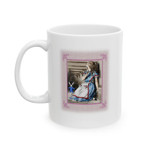 Alice's Adventures in Wonderland Ceramic Mug — front view with literary quote from Alice's Adventures in Wonderland